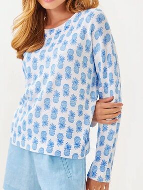 Lilly Pulitzer Tensley White & Blue Pineapple Sweater